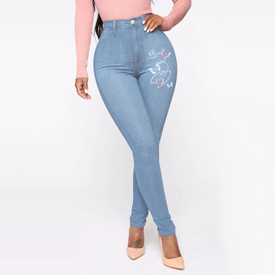 Damen Slim-Fit Jeans mit floralem Stickdesign EB