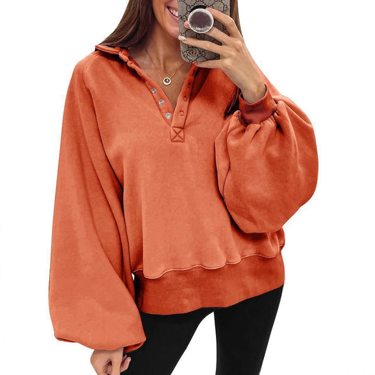 Damen oversized Pullover mit Puffärmeln und Knopfdetails EB