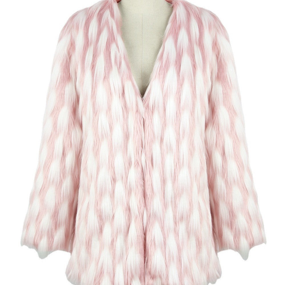 Damen Fluffige Kunstfelljacke mit langem Schnitt und lockerem Design EB