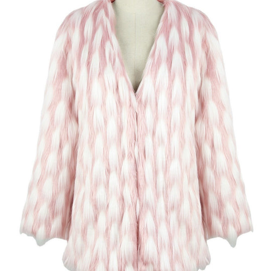 Damen Fluffige Kunstfelljacke mit langem Schnitt und lockerem Design EB