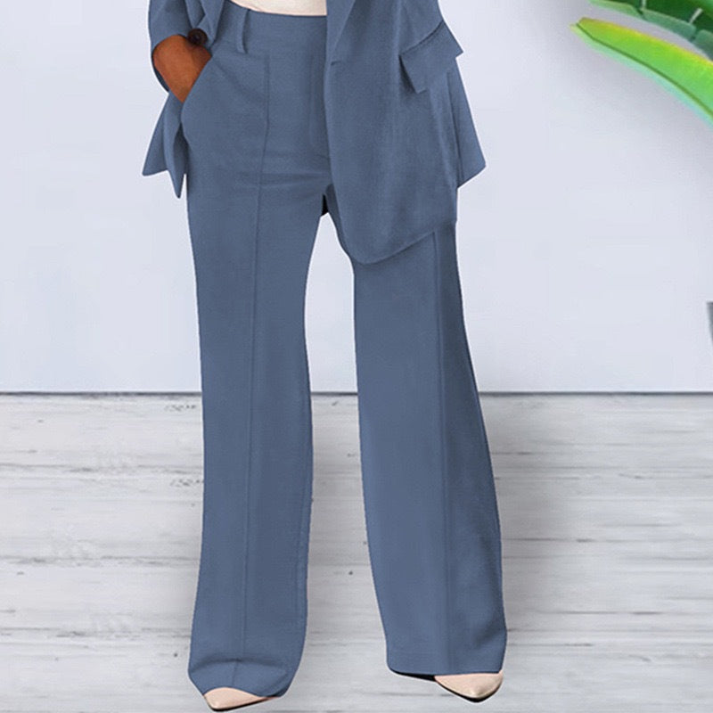 Damen elegantes und lockeres Blazerset mit weiten Hosen EB