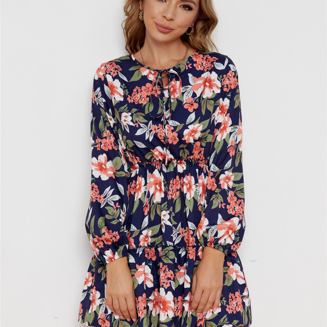 Damen Maxikleid mit verspieltem Blumenmuster und elastischem Bund EB