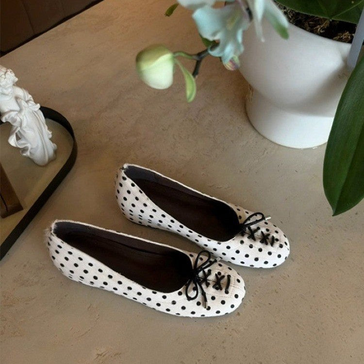 Damen Ballerinas mit charmantem Punktemuster und zierlichem Schleifendetail EB