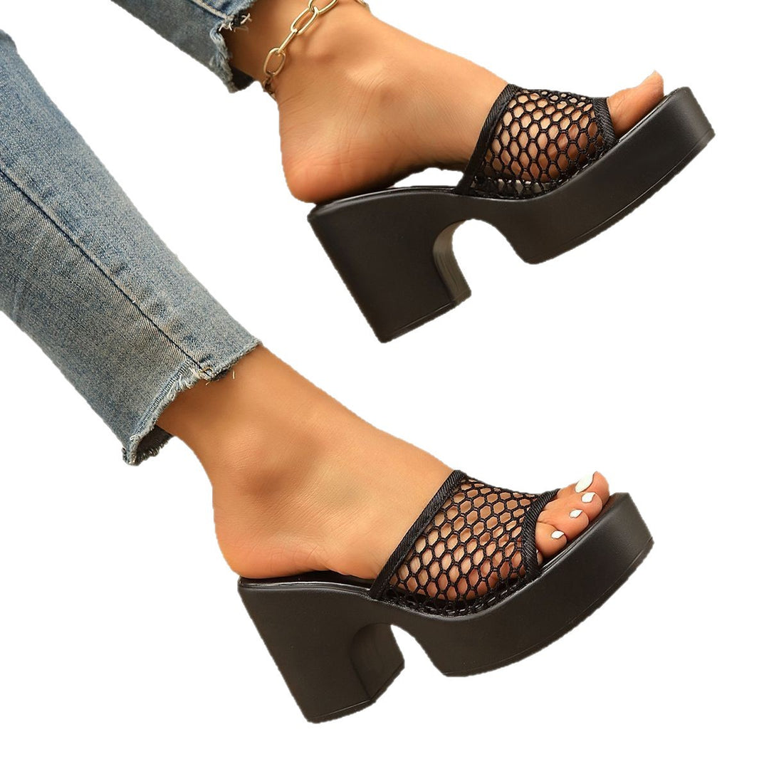 Damen Plateau-Sandaletten mit offener Spitze und trendigem Netzdesign EB