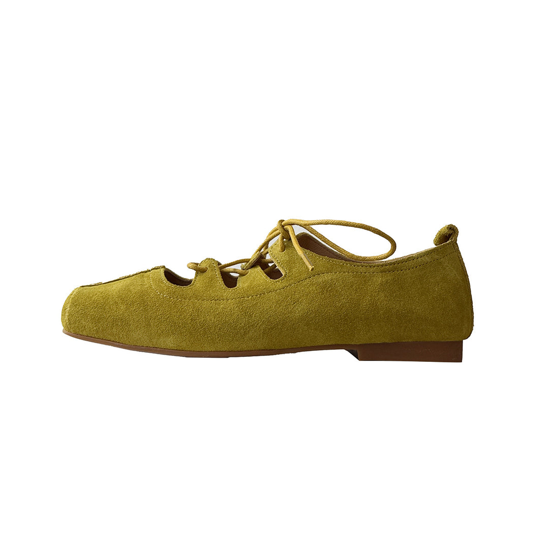 Damen Komfortable Wildleder Ballerinas mit Schnürung EB