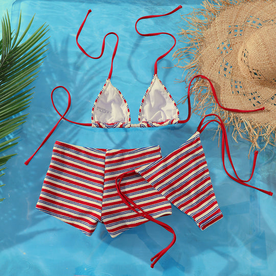 Damen Strand-Bikini-Set mit charmantem Streifenmuster EB