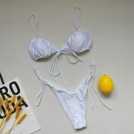 Damen Triangel-Bikini-Set mit verspielten Bindebändern und schickem Farbkontrast EB