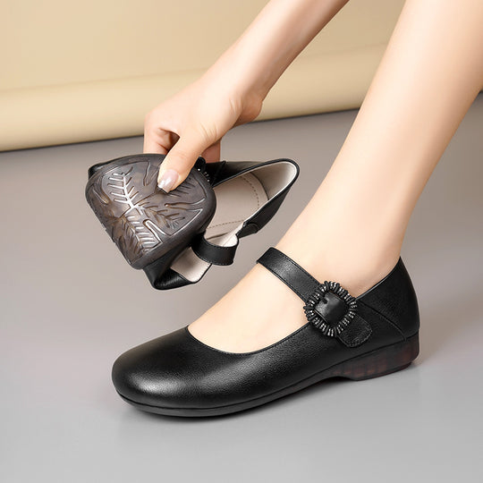 Damen Mary Jane Schuhe mit dekorativer Schnalle und komfortablem Blockabsatz EB