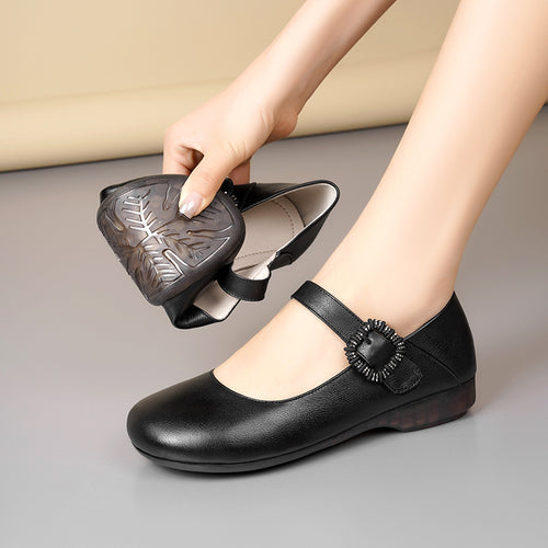 Damen Mary Jane Schuhe mit dekorativer Schnalle und komfortablem Blockabsatz EB