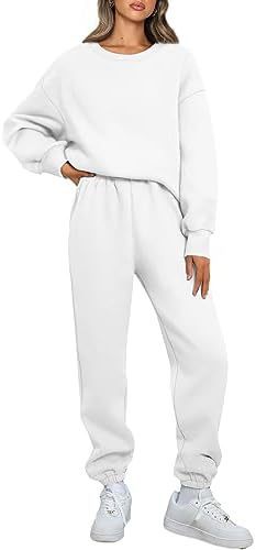 Damen nan Relaxed-Loungewear-Set mit Oversize Rundhals-Sweatshirt und taillierter High-Waist Jogginghose aus French Terry EB