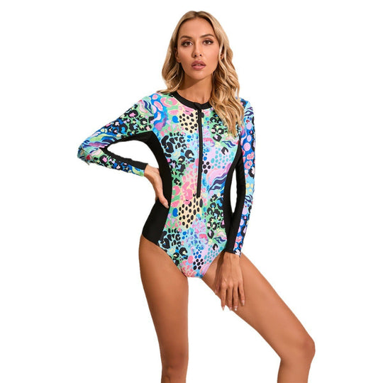 Damen Langarm-Schwimmanzug mit grafischem Design EB