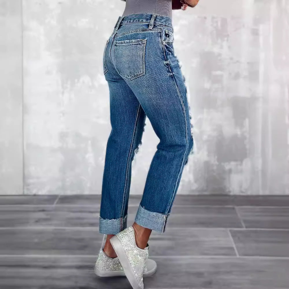 Damen Ripped Boyfriend Jeans im angesagten Vintage-Look mit weitem Bein EB