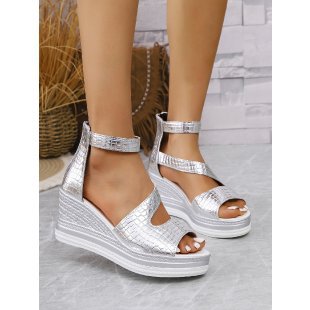 Damen Wedge-Sandalen mit modischem Schnitt und glänzender Oberflächenstruktur EB