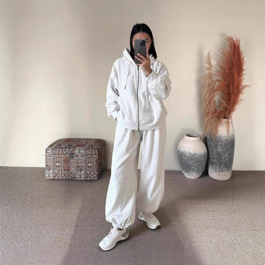 Damen nan übergroße Kapuzenjacke mit Reißverschluss und weite Jogginghose Lounge Set EB