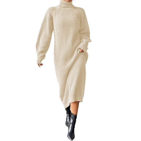 Damen Strickkleid mit hohem Kragen und weiten Ärmeln EB