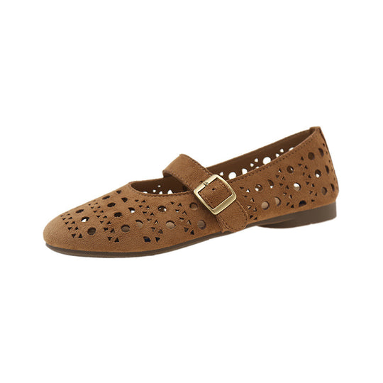 Damen Ballerinas mit romantischem Lochmuster und verstellbarem Riemen EB