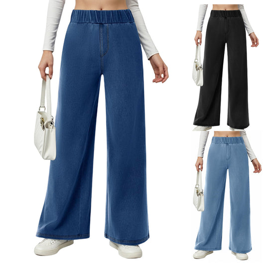 Damen weite Jeanshose mit Elastikbund und seitlichen Taschen EB