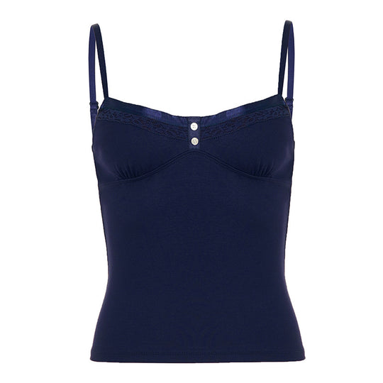 Damen Spaghetti-Trägertop mit eleganter Spitzenlage und Knopfleiste EB
