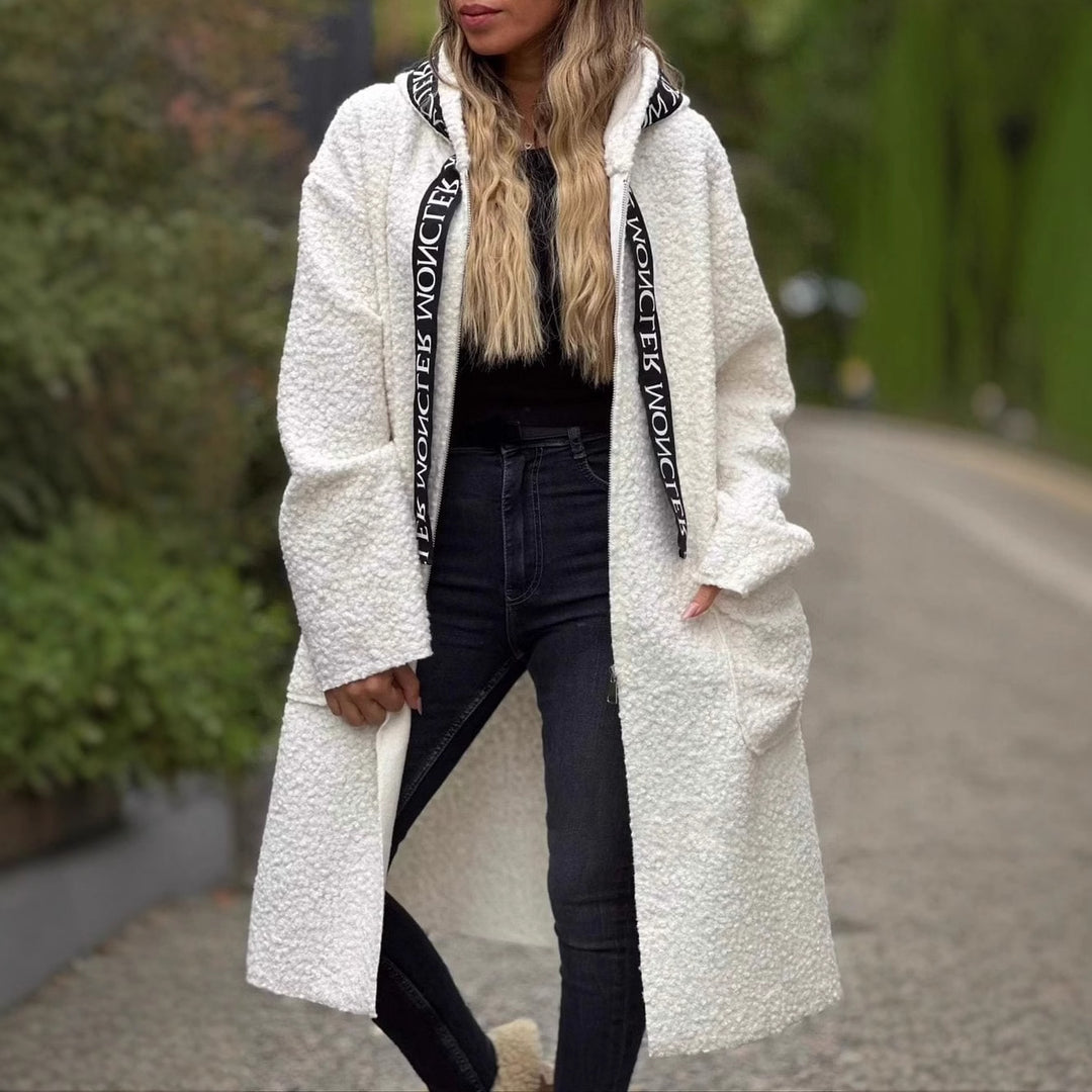 Damen Modischer Oversized-Fleece-Mantel mit praktischen Taschen und Kapuze EB