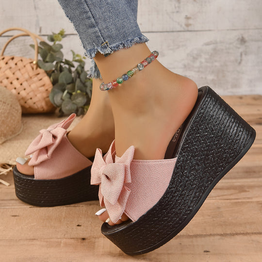 Damen Wedge-Pantoletten mit eleganten Schleifen aus hochwertigem Material EB