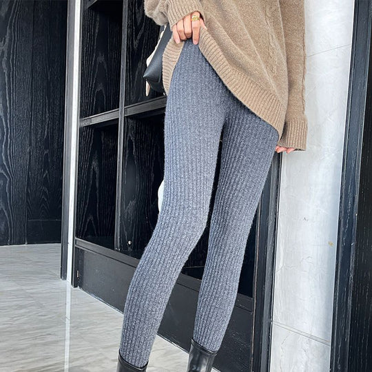 Damen Rippstrick-Leggings mit hohem Bund und feiner Struktur EB