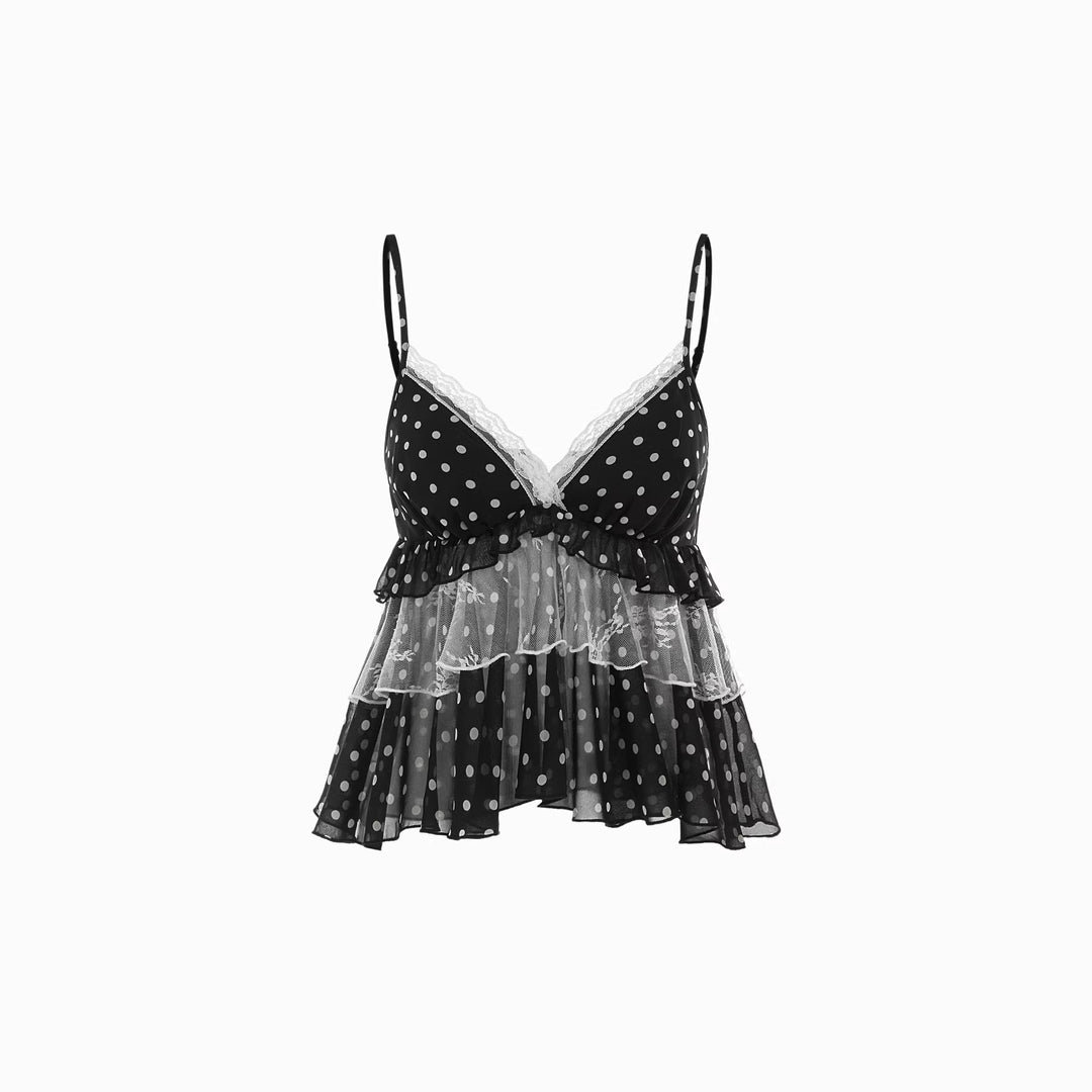 Damen Verspieltes Spitzentop mit Volants EB