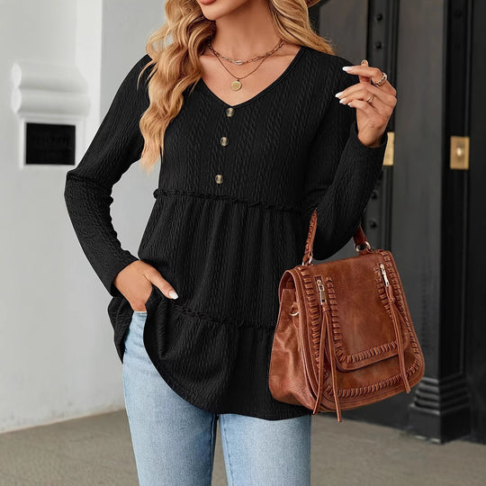 Damen Ärmelloses V-Ausschnitt Shirt mit Knopfdetails und voluminösem Saum EB