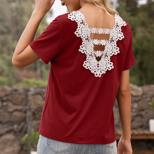 Damen T-Shirt mit Spitzen-Detail und V-Ausschnitt EB