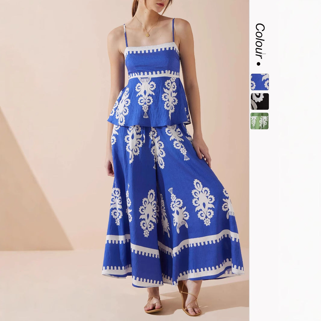 Damen Peplum-Top mit zarten Trägern und kunstvollem Muster EB