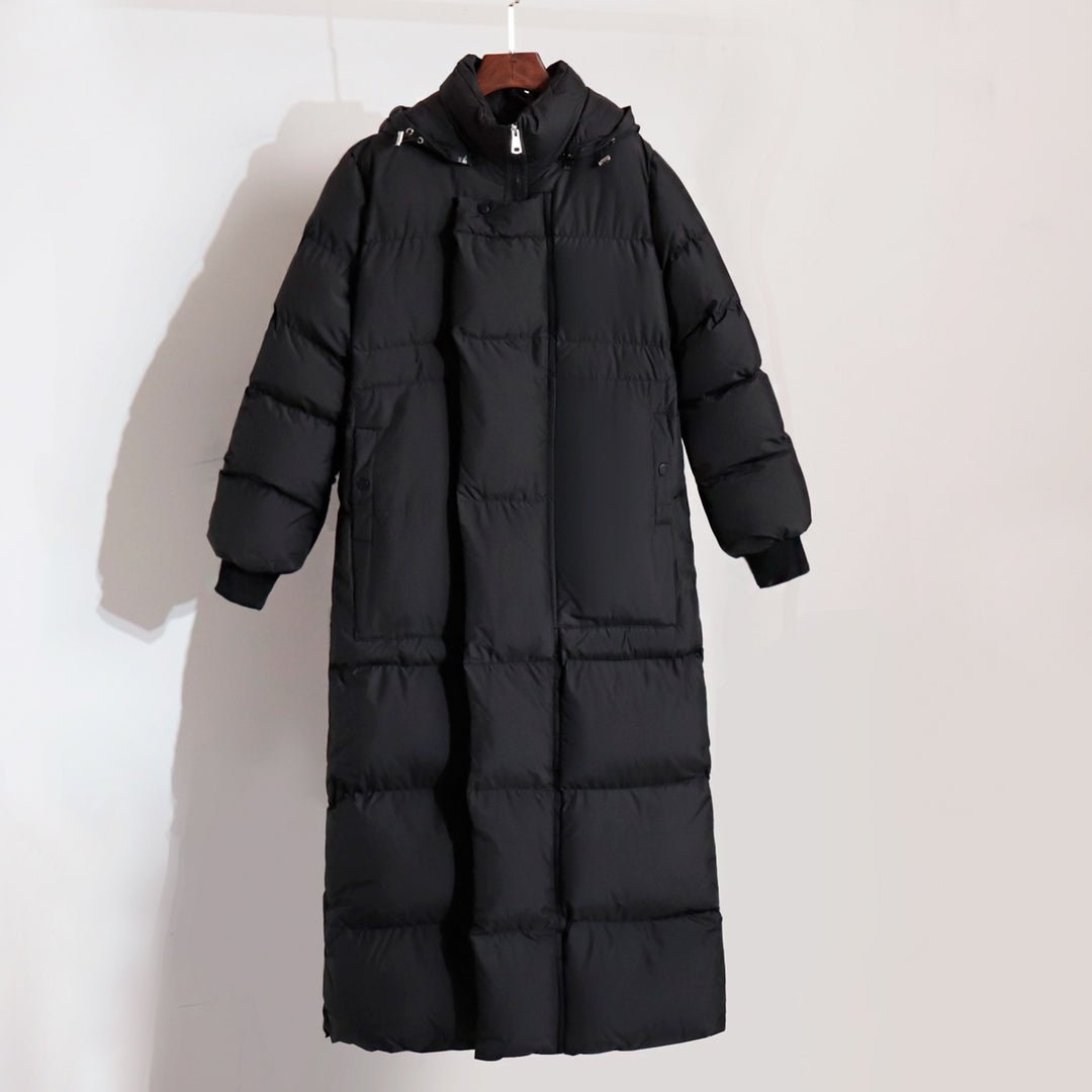 Damen Lange Steppjacke mit Kapuze und praktischem Reißverschluss EB