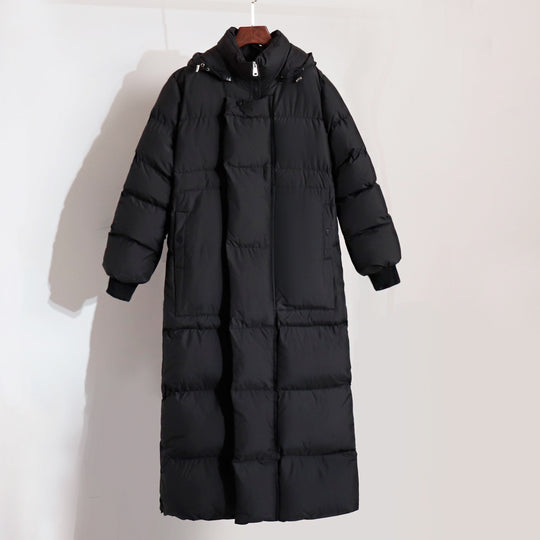 Damen Lange Steppjacke mit Kapuze und praktischem Reißverschluss EB