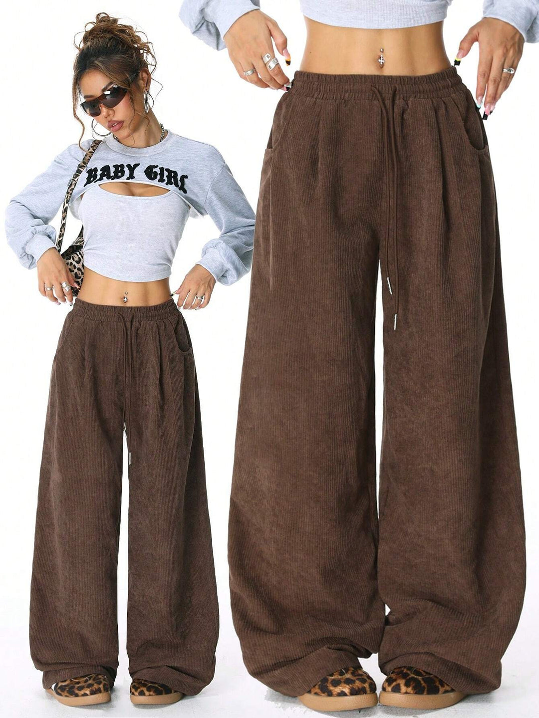 Damen Weite Cord-Hose mit elastischem Bund EB