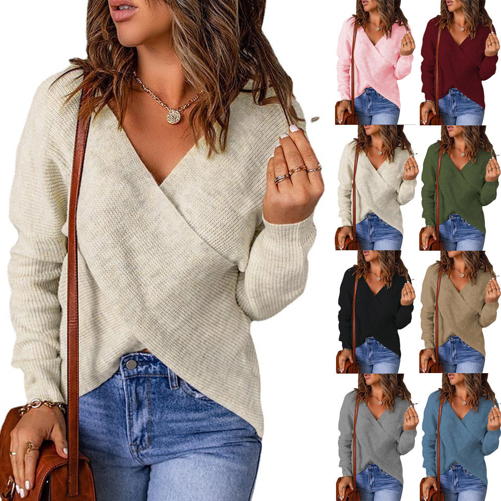Damen Wickelpullover mit trendy V-Ausschnitt und lässiger Passform EB