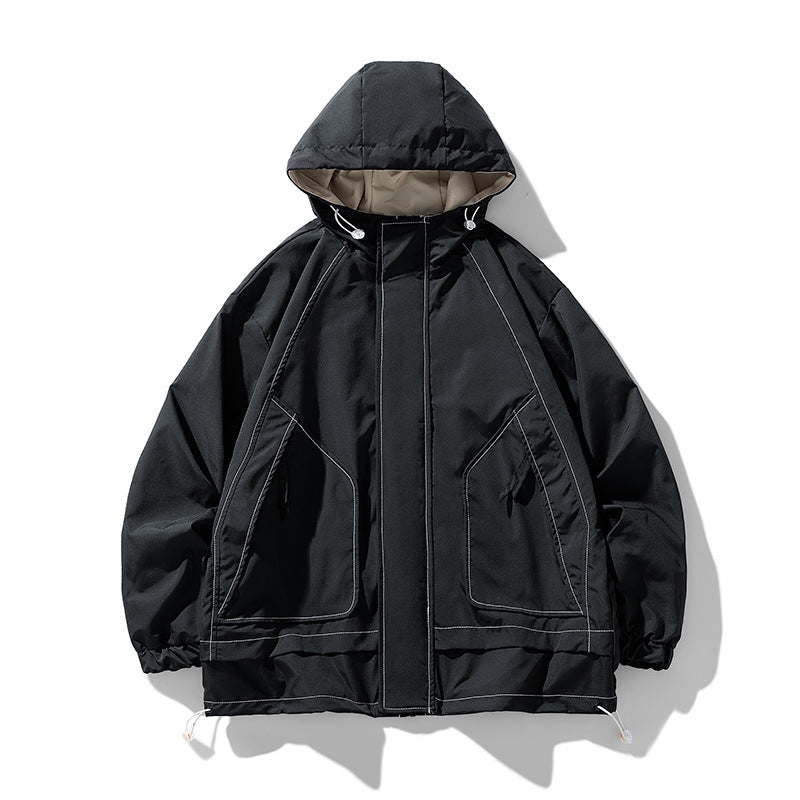 Herren winddichte praktische Outdoor-Jacke mit verstellbarer Kapuze und großen Taschen EB