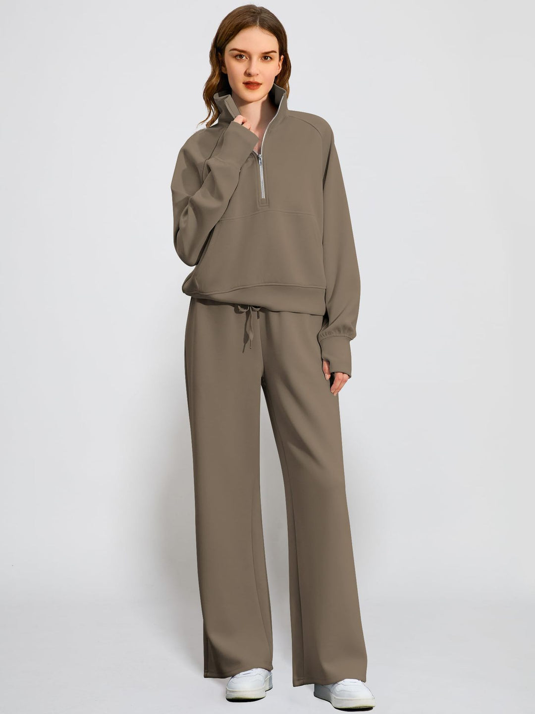 Damen Sportives Set mit Stehkragen und weitem Beinschnitt EB
