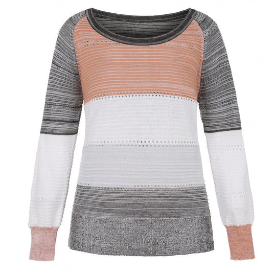 Damen gestreifter leichter Strickpullover EB