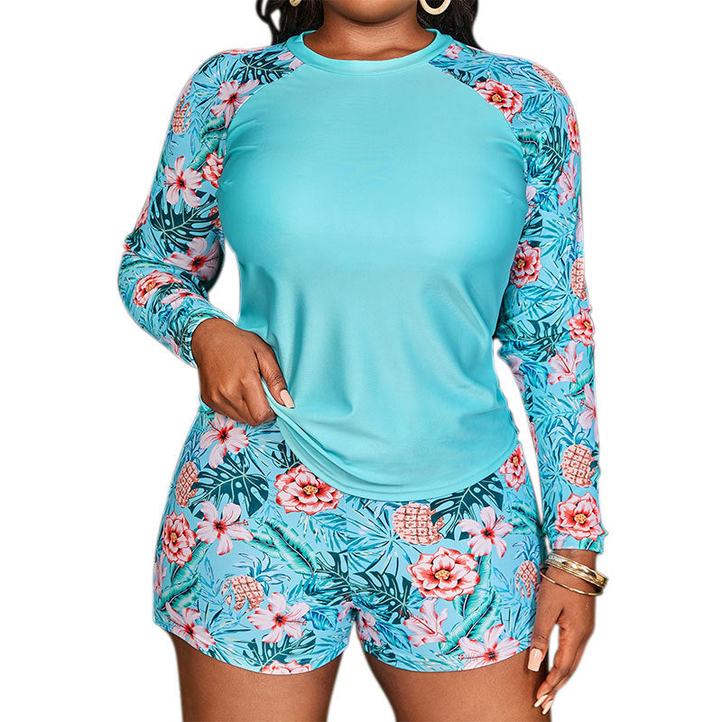 Damen Sportliches Badeoutfit mit langärmeligen Oberteil und Shorts EB
