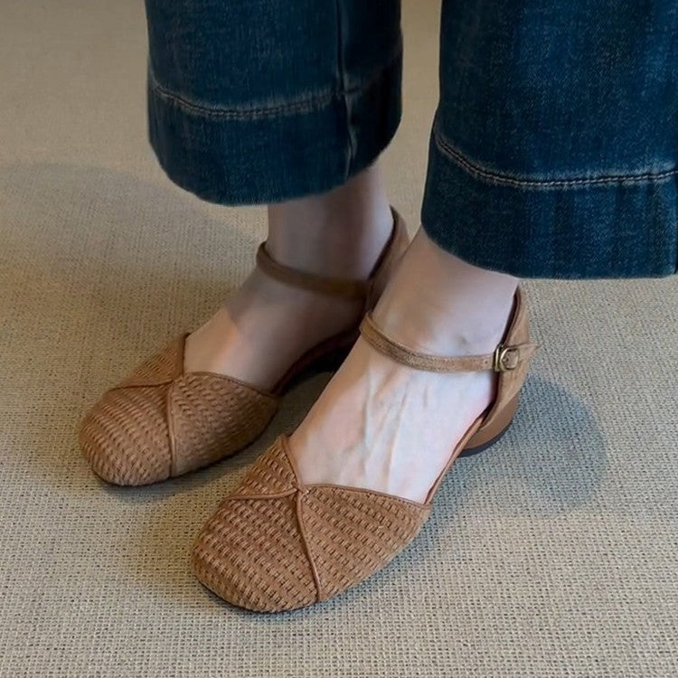 Damen Slingback-Ballerinas mit geflochtenem Obermaterial und modischem Riemen EB