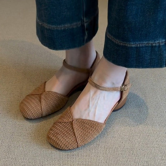 Damen Slingback-Ballerinas mit geflochtenem Obermaterial und modischem Riemen EB