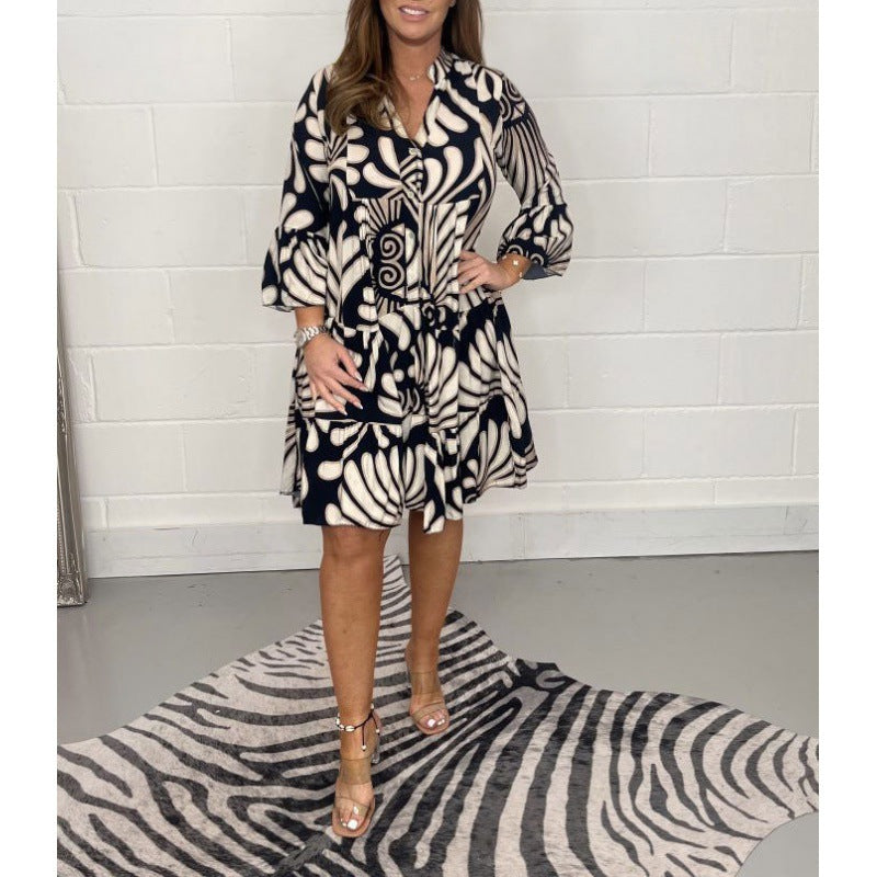 Damen Hemdblusenkleid mit floralem Design und Volant EB