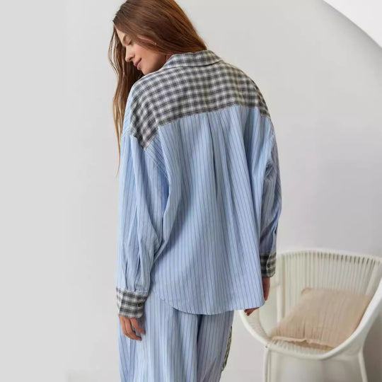 Damen lässiges Komplettset mit Karomuster aus weichem Material EB