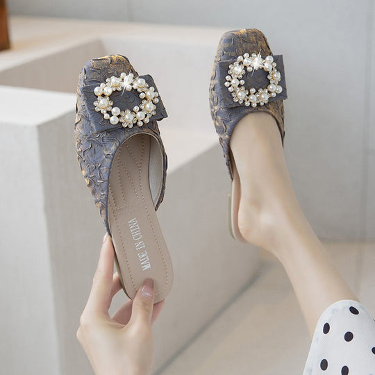 Damen elegante Mules mit Schmuckdetails EB