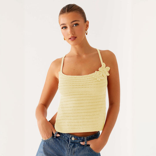 Damen gehäkeltes Top mit floralen Akzenten EB