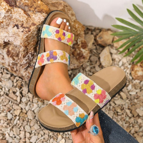 Damen Komfortable Sandalen mit floralem Stickdesign und gepolsterter Sohle EB