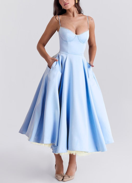 Damen nan Bustierkleid mit geformtem Mieder, weichem Tellerrock, integriertem Tüll-Unterzug und Eingrifftaschen EB