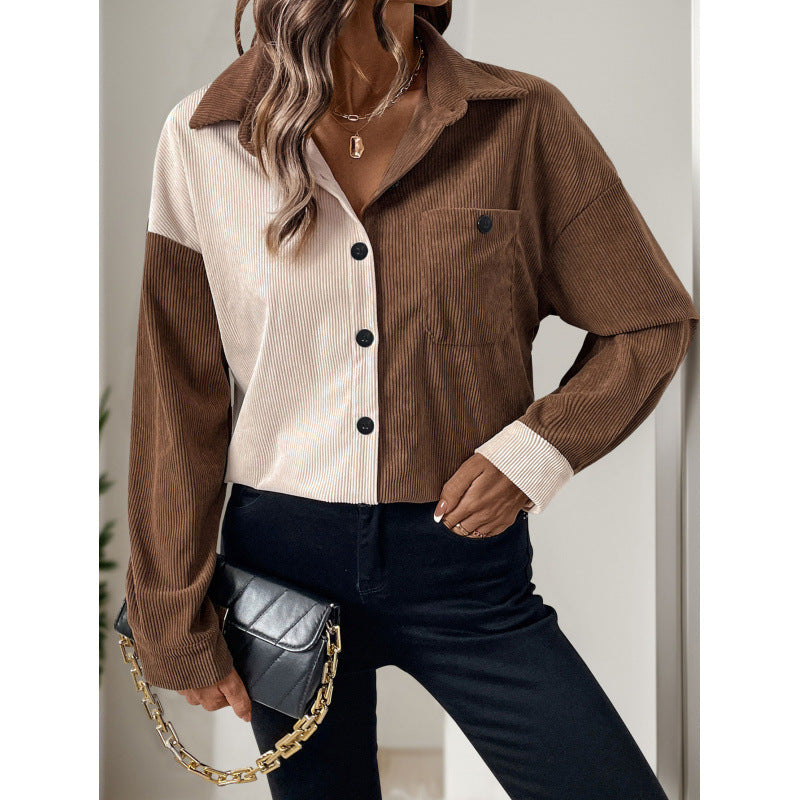 Damen Cordbluse mit modischem Farbblockdesign EB