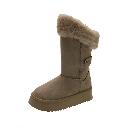 Damen kuschelige Winterstiefel mit luxuriösem Kunstpelzkragen EB