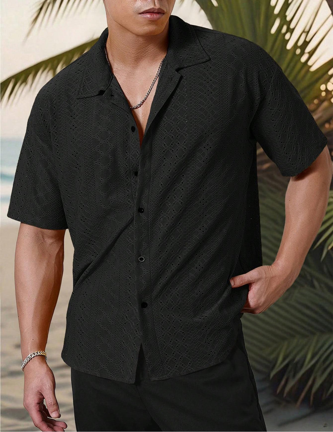 Herren Kurzarmhemd mit strukturiertem Design und atmungsaktivem Material EB