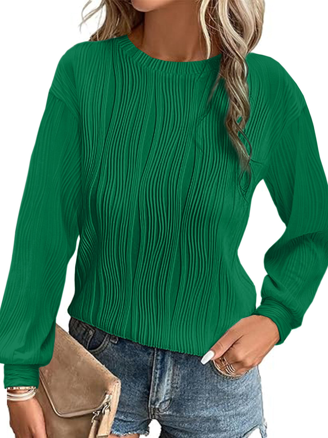 Damen plissierter Langarm-Pullover EB