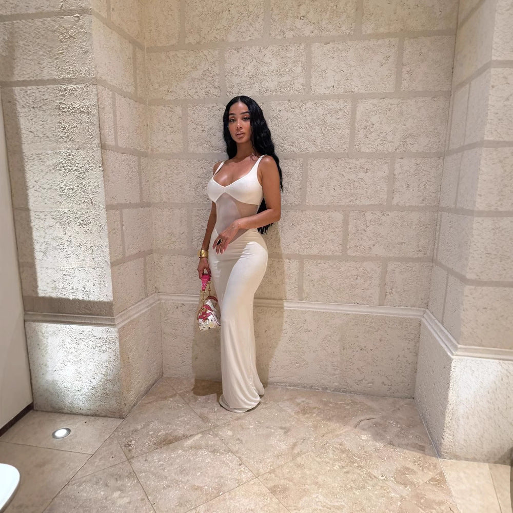 Damen Elegantes Maxikleid mit transparenten Einsätzen und figurbetontem Schnitt EB